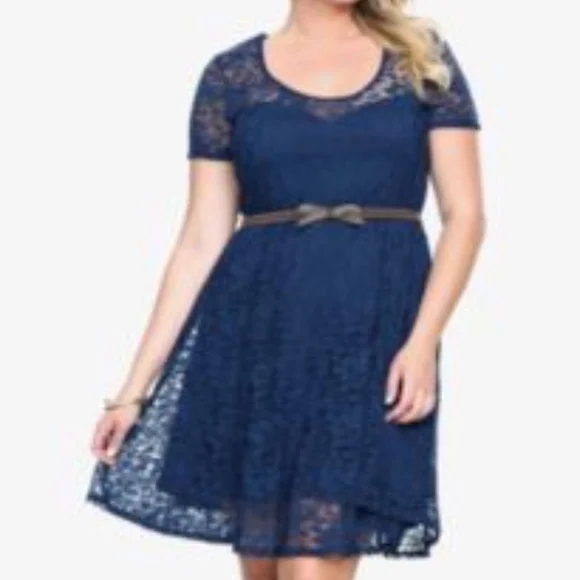 chinese dress ladies Glitter Illusion Tiered Plunge Fit and Flare Dress Junior / 10 / Navy main image 0